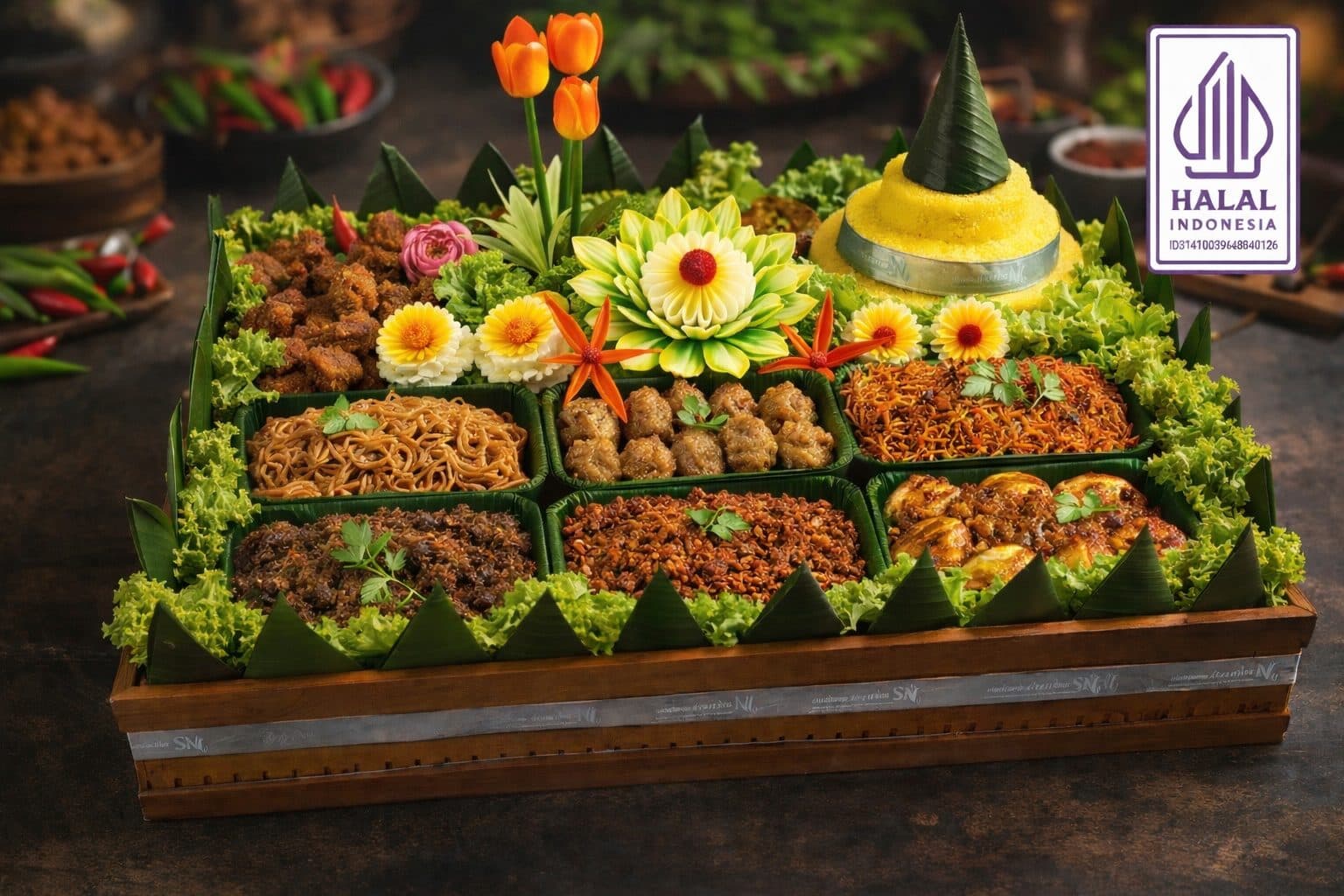 Tumpeng tampah dengan hiasan